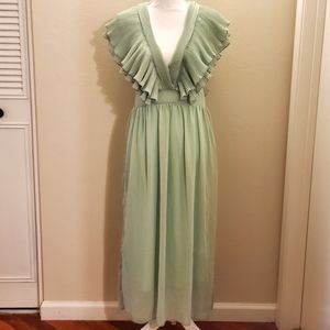 Vintage 70s mint green flutter spring disco midi dress